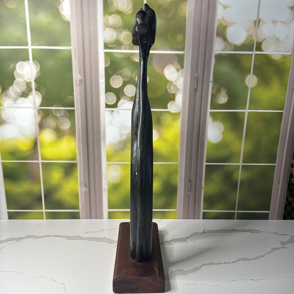 Handcrafted artisan woodentall thin Black Cat Sculpture - Picture 6 of 14